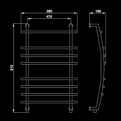 Hudson Reed heated towel rail (chrome). 580x910mm. 1066 BTU