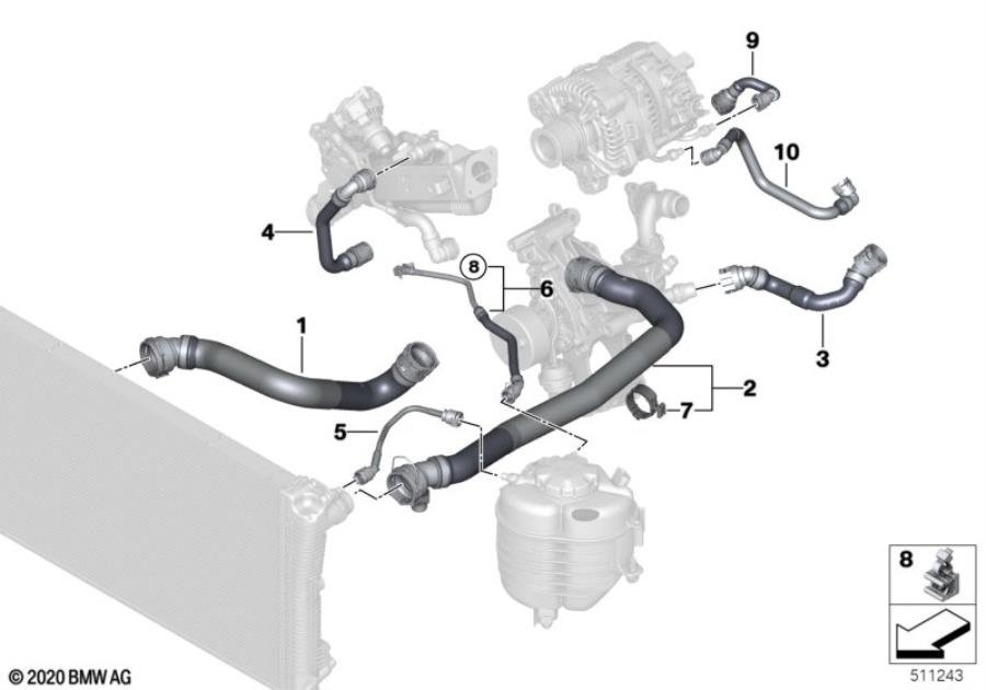 BMW 3 Series Diesel G20 G21 Coolant System Hose Part No 17